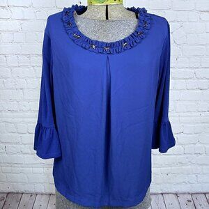 LIKE NEW Elle Blue Beaded Collar Top L